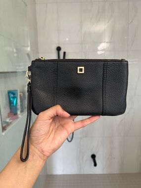 Lodis Black Pebbled Leather Wristlet Clutch